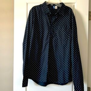 🆕H&M polka dots navy blue button down Mens shirt size M